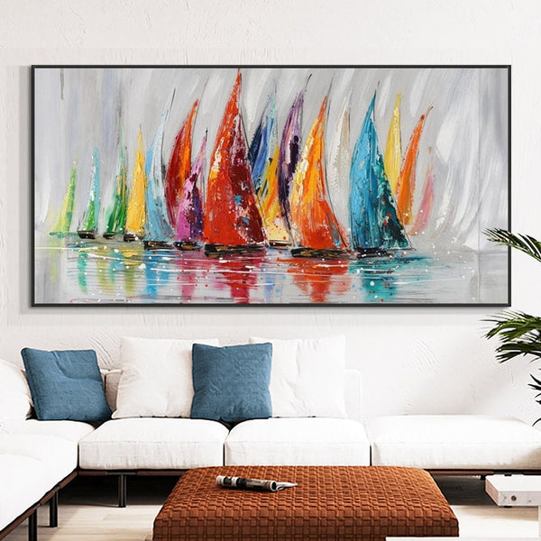 Original Sailboat Canvas Art - Hand-Painted Abstract Oil Painting - Contemporary Nautical Wall Decor - Housewarming Gift Idea by Sona Casa