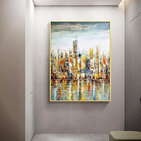 Abstract Art, Large New York Painting, Skyscrapers, Living Room Wall Art, Wall Painting, Home Decor, Original Art, Oil Painting by Sona Casa
