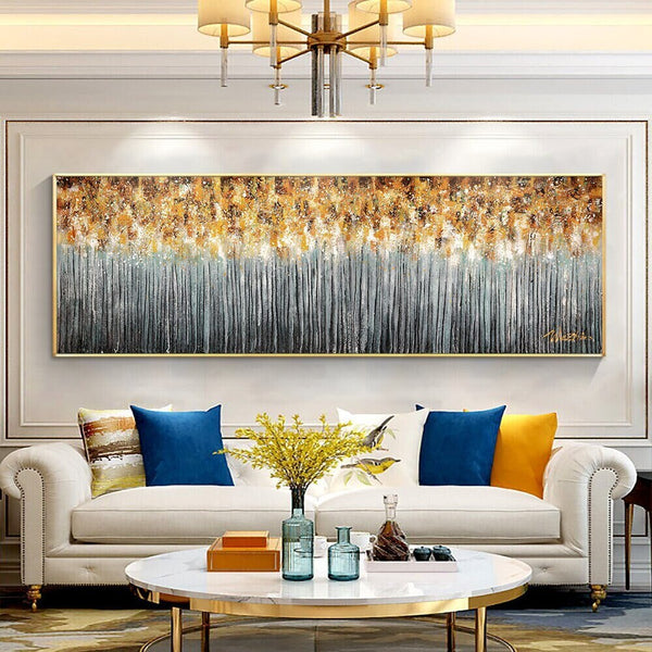 Original Art Landscape Painting - Hand Painted Golden Extravaganza, Large Canvas Wall Art for Living Room by Sona Casa