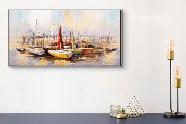 Original Art Sailboats Wall Art Extra Large Wall Art for Living Room Original Artwork Painting on Canvas Oil Painting for Home Wall Decor by Sona Casa