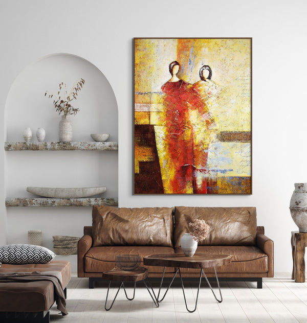 Abstract Figurative Painting - Textured Large Wall Art for Living Room, Handmade Modern Art, Unique Contemporary Gift by Sona Casa