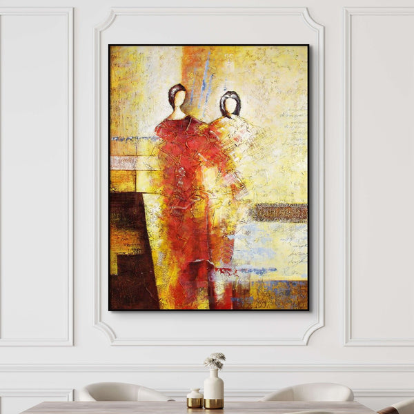 Abstract Figurative Painting - Textured Large Wall Art for Living Room, Handmade Modern Art, Unique Contemporary Gift by Sona Casa