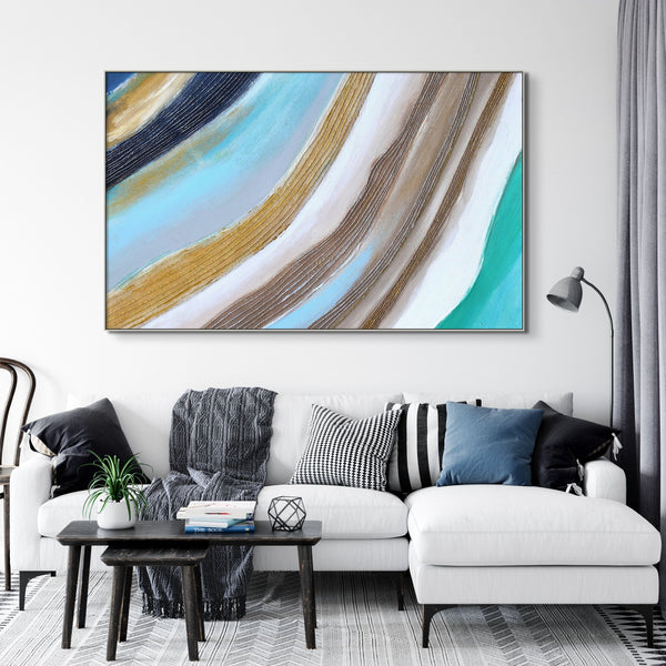 Blue Waves Painting - Original Oil on Canvas Art, Textured Coastal Wall Art for Modern Living Room Decor, Unique Housewarming Gift by Sona Casa