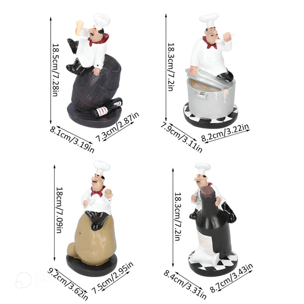 4 Piece Kitchen Chef Figurines Set, Restaurant Decor, Bakery Decor by Sona Casa