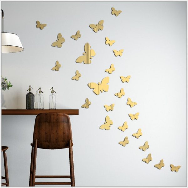30 pcs DIY Acrylic Butterfly Mirror Wall Stickers for Home Decor by Sona Casa