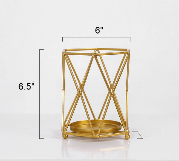Iron Metal Candle Stick Holder Set, 7" and 5" Gold Wire Mesh Holders by Sona Casa
