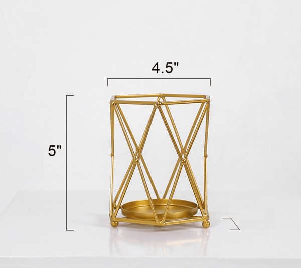 Iron Metal Candle Stick Holder Set, 7" and 5" Gold Wire Mesh Holders by Sona Casa