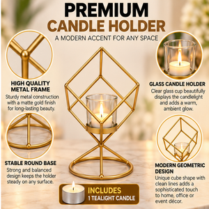 Gold Geometric Metal Candle Holder with Glass Votive Cup