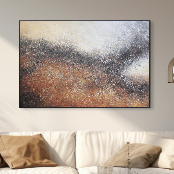 Abstract Canvas Artwork Painting, 47" Black Brown Living Room Wall Decor