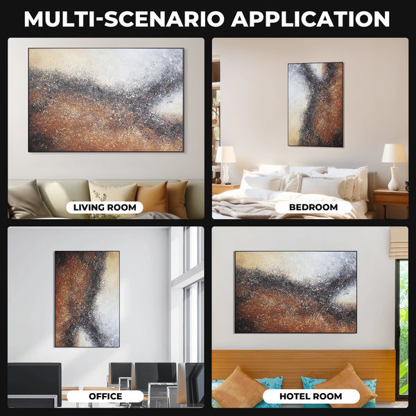 Abstract Canvas Artwork Painting, 47" Black Brown Living Room Wall Decor