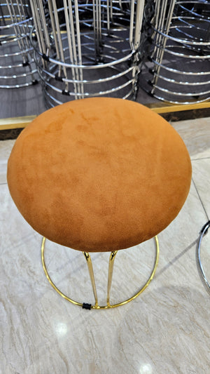 Petite Lightweight Brown Stool with Gold Frame, Fabric Seat Compact Living Room Accent Home Decor by Sona Casa