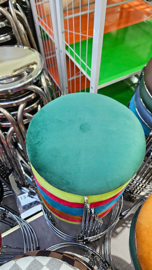 Petite Lightweight Green Stool with Gold Frame, Fabric Seat Compact Living Room Accent Home Decor by Sona Casa