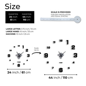 Large Black 3D DIY Wall Clock Kit With Moving Gears - Frameless, Silent, Minimalist Design For Living Room by Accent Collection