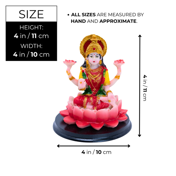 Red Lakshmi Goddess Statue, 4" Diwali Decor Gift, Pooja Mandir, Car Decor