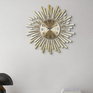 Large wall clock carved starburst sunburst flat golden metal clock 60 cm 24 inch silent clock large decorative wall clock analog by Accent Collection