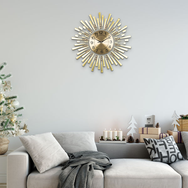 Large wall clock carved starburst sunburst flat golden metal clock 60 cm 24 inch silent clock large decorative wall clock analog by Accent Collection