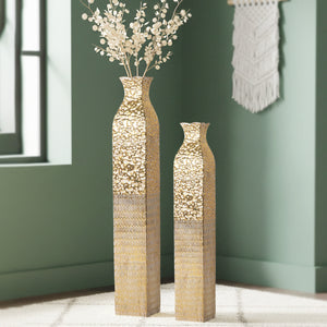 Handmade Rustic Weathered Tall Metal Vases, Extra Large Decorative Floor Vase Set, 42" and 35" Large Flower Pots for Pampas Grass, Home Living Room Decor-Sona Casa