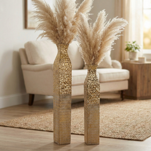 Handmade Rustic Weathered Tall Metal Vases, Extra Large Decorative Floor Vase Set, 42" and 35" Large Flower Pots for Pampas Grass, Home Living Room Decor-Sona Casa