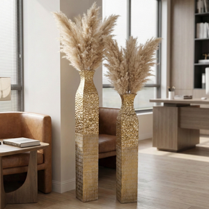 Handmade Rustic Weathered Tall Metal Vases, Extra Large Decorative Floor Vase Set, 42" and 35" Large Flower Pots for Pampas Grass, Home Living Room Decor-Sona Casa