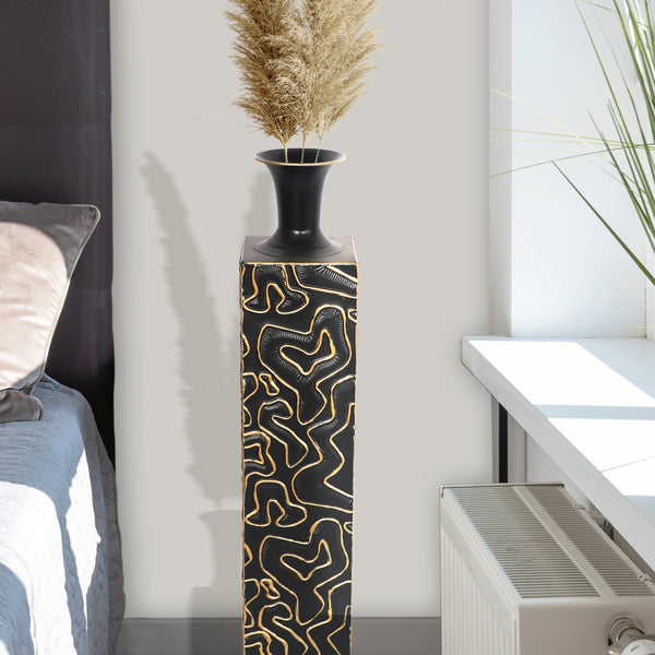 Decorative Tall Metal Floor Vase, Indoor Decor for Home or Office, 32" Handmade Black Gold Accent