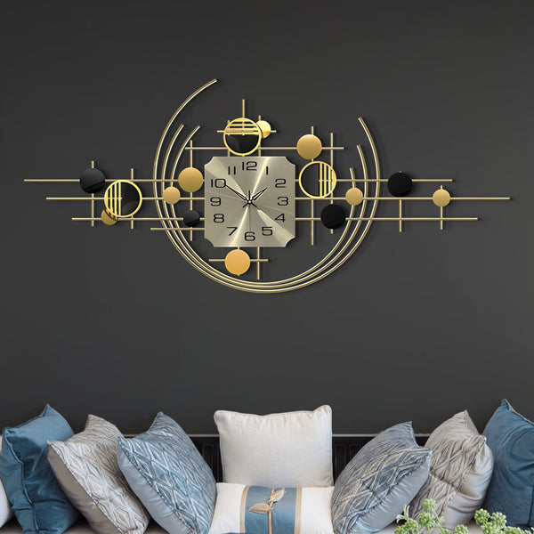 Large Decorative Metal Wall Clock, 40" Wide, Silent Gold Accent Home Office Decor