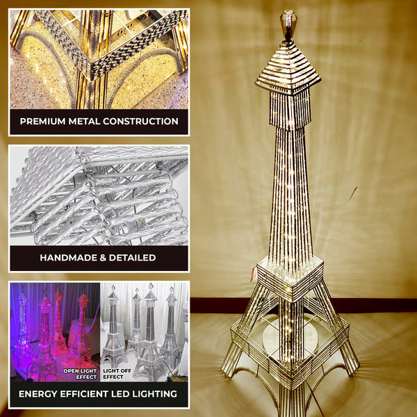 Decorative Tall Floor Lamp 63" Eiffel Tower Paris LED Light, Handmade, Gold Metal