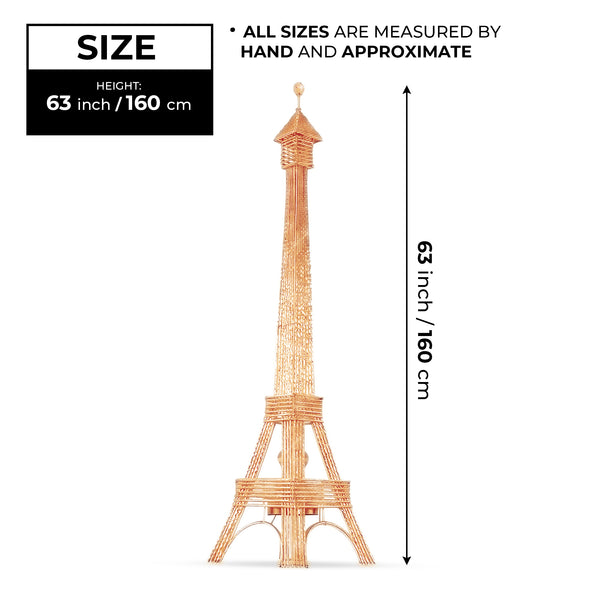 Decorative Tall Floor Lamp 63" Eiffel Tower Paris LED Light, Handmade, Gold Metal