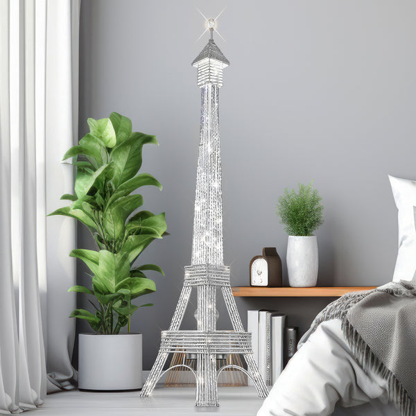 Decorative Floor Lamp 63" Eiffel Tower Paris, Handmade Tall Corner LED Light White Metal