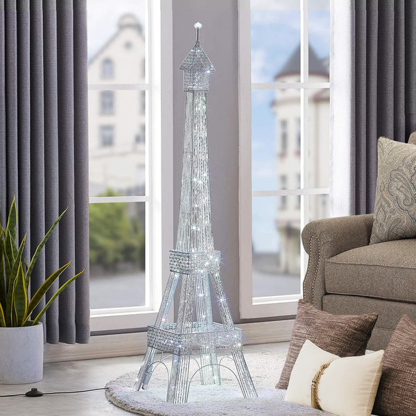 Decorative Floor Lamp 63" Eiffel Tower Paris, Handmade Tall Corner LED Light White Metal