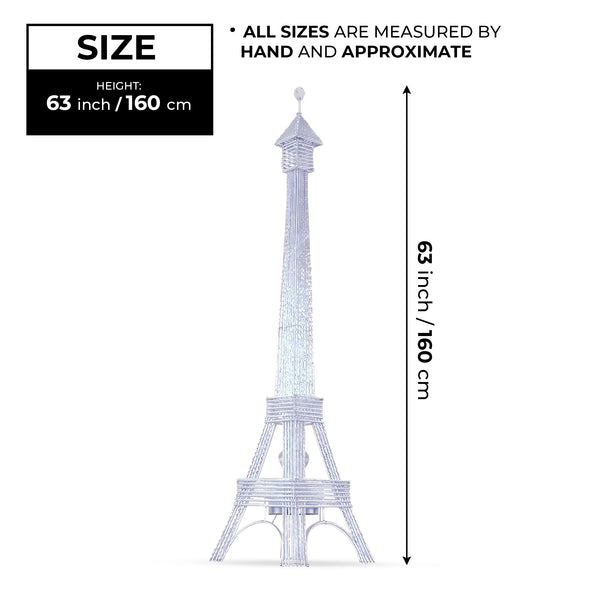 Decorative Floor Lamp 63" Eiffel Tower Paris, Handmade Tall Corner LED Light White Metal