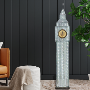 Tall Floor Lamp 60" Big Ben London White LED Light with Built-in Analog Clock Handmade Metal Standing Lamp by Sona Casa