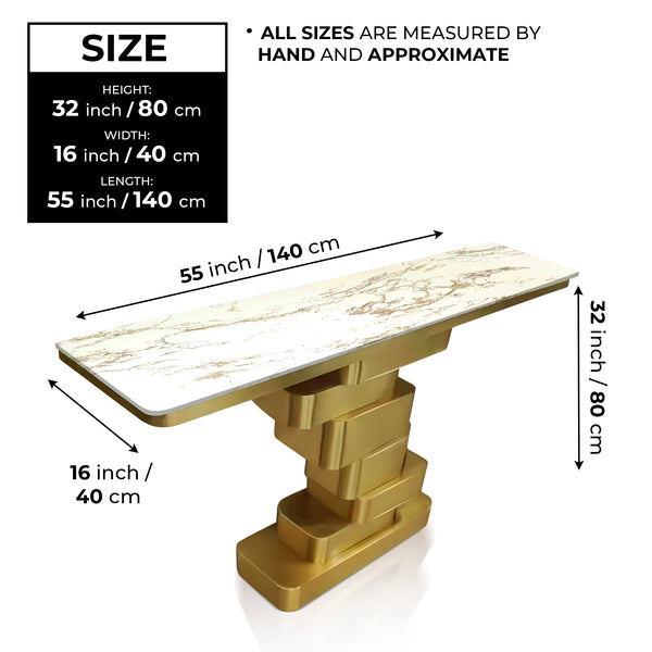 Modern 55" Golden Console Table, High Quality White Faux Marble Top Metal Stainless Steel