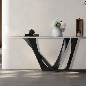 Modern 51" Console Table, High Quality White Marble Top, Stainless Steel Metal Matte Black by Sona Casa