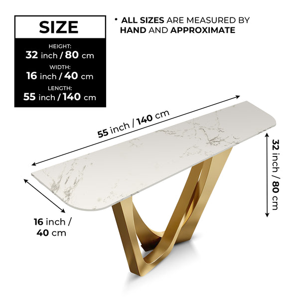 Modern 51" Golden Console Table, Premium White Faux Marble Top Stainless Steel Metal Frame