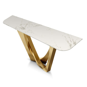 Modern 51" Golden Console Table, Premium White Marble Top Stainless Steel Metal Frame by Sona Casa