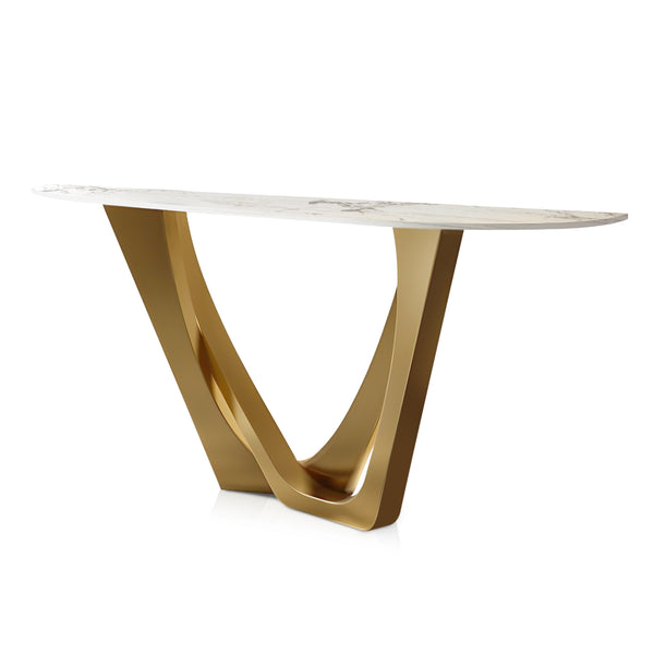 Modern 51" Golden Console Table, Premium White Faux Marble Top Stainless Steel Metal Frame