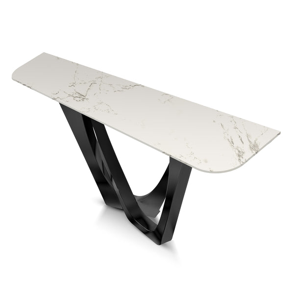 Modern 51" Console Table, High Quality White Faux Marble Top, Stainless Steel Metal Matte Black