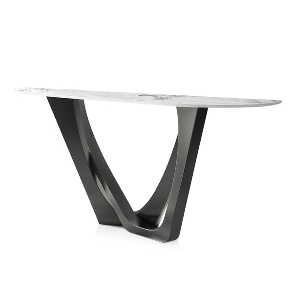 Modern 51" Console Table, High Quality White Faux Marble Top, Stainless Steel Metal Matte Black