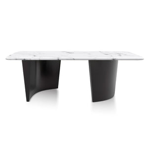 Modern 47" Rectangle Coffee Table, White Marble Top, Metal Matte Black Frame Home Decor by Sona Casa