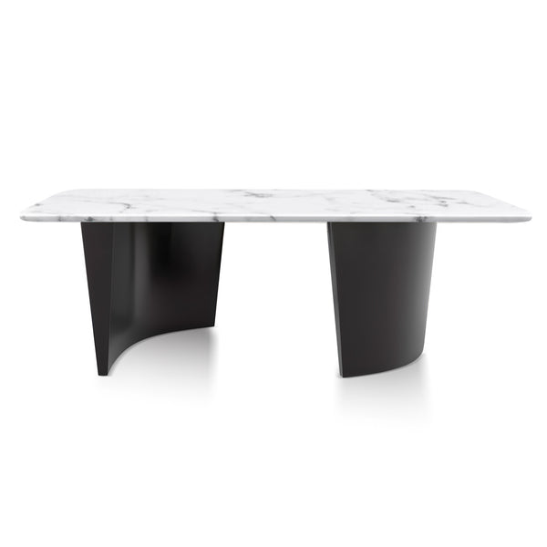 Modern 47" Rectangle Coffee Table, White Faux Marble Top, Metal Matte Black Frame Home Decor