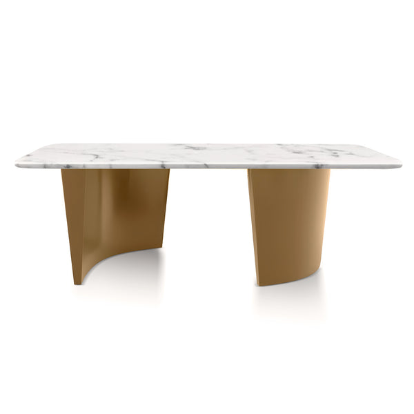 Modern 47" Rectangular Coffee Table, White Manufactured Marble Surface, Metal Gold Frame, Home Decor