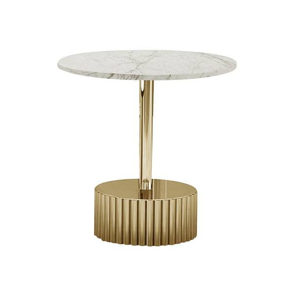 Modern Round Coffee Table Set 35" and 20" Centerpiece, Manufactured Marble Surface, Metal Gold Frame