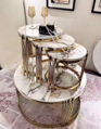 Round Coffee Table Set of 4 Centerpiece, 35" 18" 16" 14" Faux Marble Top, Metal Gold Frame, Home Decor