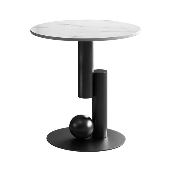 Modern Round Corner Table, 16" Side Table, White Faux Marble Top, Metal Matte Black Frame, Centerpiece