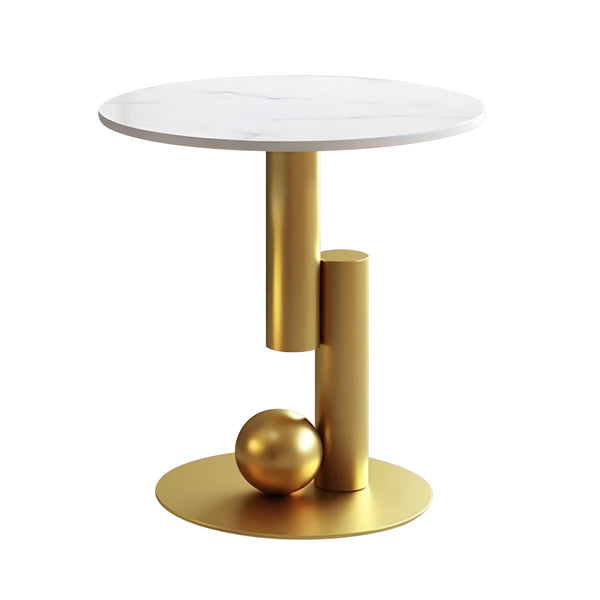 Modern Round Corner Table, 16" Manufactured Marble Top, Gold Metal Frame, Side, Centerpiece, Home Accent