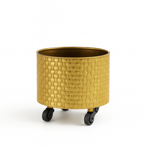 Golden Metal Foil Planter Set with Drain Plug, Indoor Plant Pot with Wheels for Fresh or Faux Plants Home Decor Gift-Sona Casa