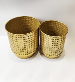 Golden Foil Pots, Pair of Decorative Planters Large and Small 25 cm, 22 cm Set of 2, Living Room, Office Decor-Sona Casa