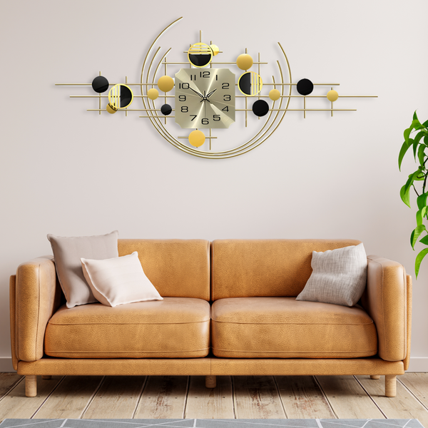 Large Decorative Metal Wall Clock, 40" Wide, Silent Gold Accent Home Office Decor