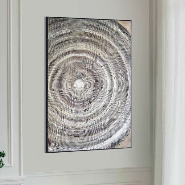 Gray Circular Wall Art Decor, 47" Impasto Painting Living Room Wall Accent