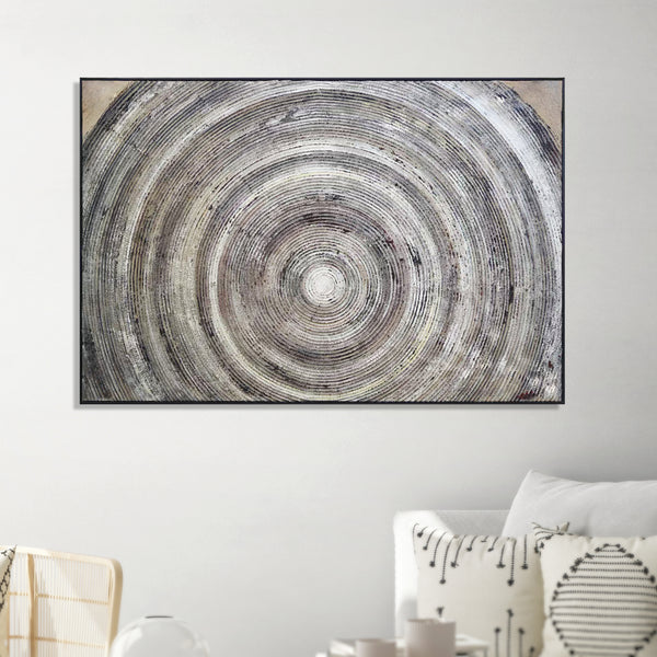 Gray Circular Wall Art Decor, 47" Impasto Painting Living Room Wall Accent